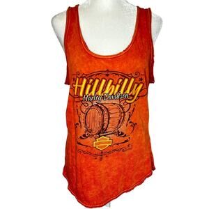 Harley Davidson Large Burnt Orange Graphic Round Hem Women's‎ Tank Top Biker
